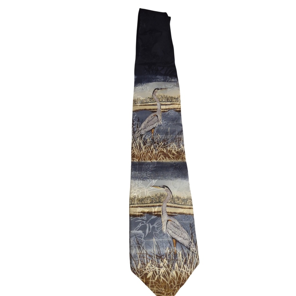 Puritan Special Edition Great Blue Heron Endangered Species Silk Tie Mens Blue
